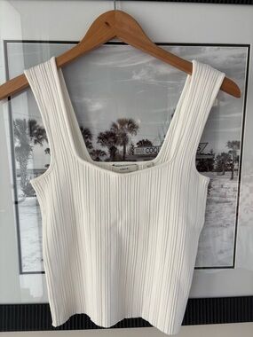 Vince Ribbed Knit Tank Top Ivory Size L Quiet Luxury